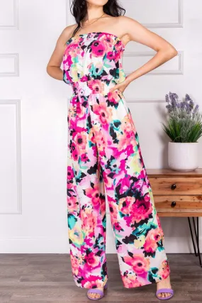 Camdyn Floral Strapless Jumpsuit Pink Multi