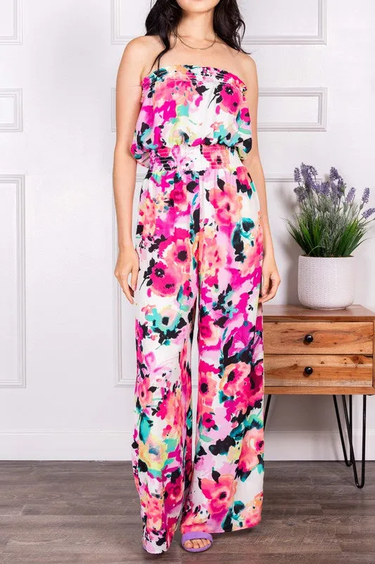 Camdyn Floral Strapless Jumpsuit Pink Multi