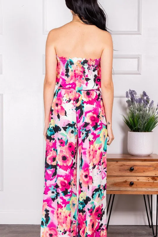 Camdyn Floral Strapless Jumpsuit Pink Multi