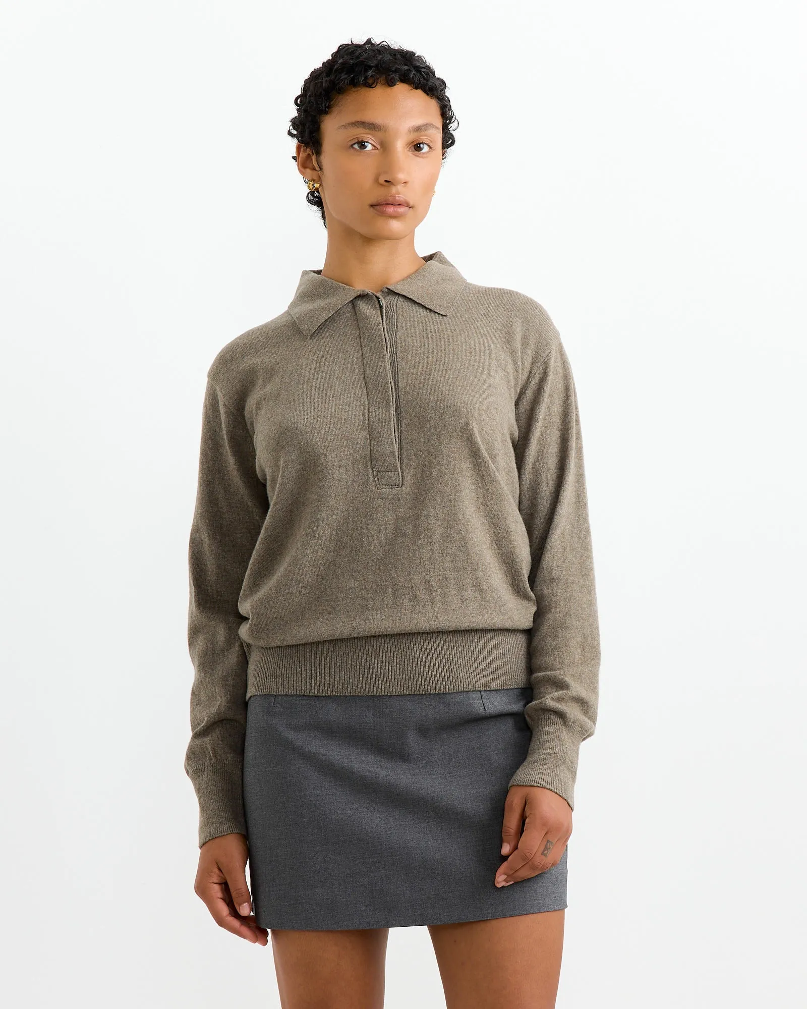 Cashmere Blend Polo Sweater in Greige