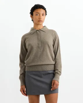 Cashmere Blend Polo Sweater in Greige