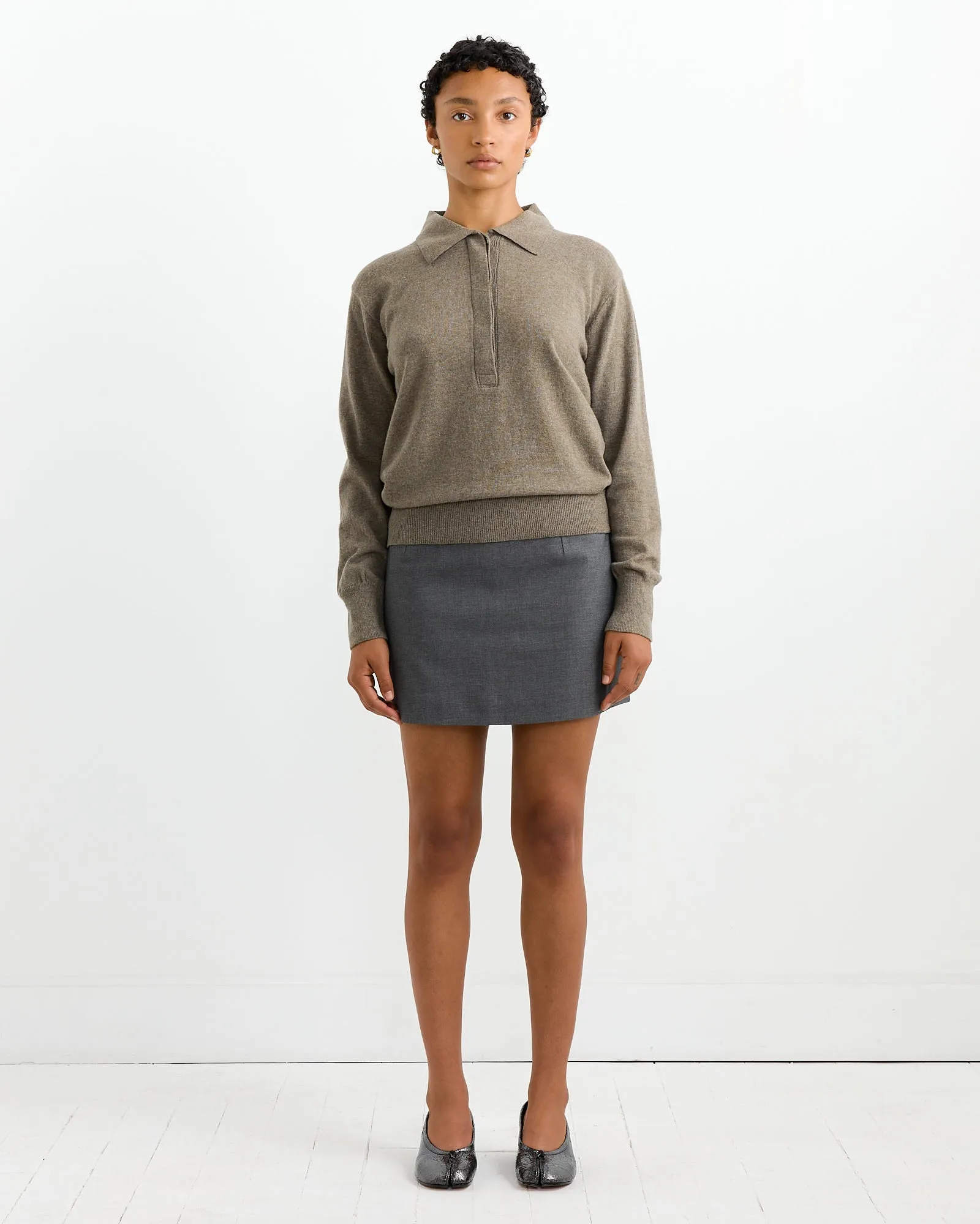 Cashmere Blend Polo Sweater in Greige