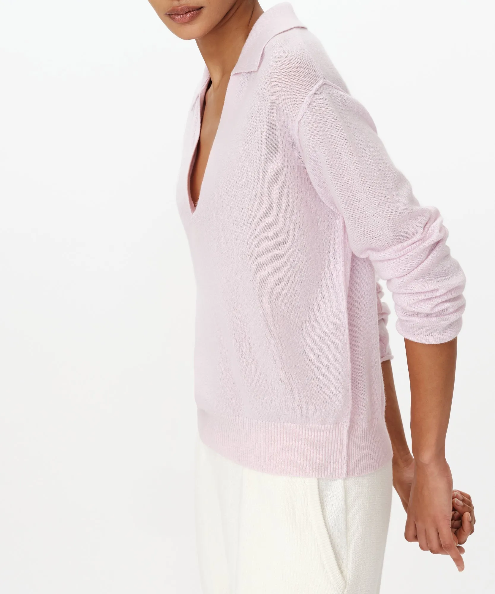 Cashmere Oversized Polo Sweater - Faded Petunia