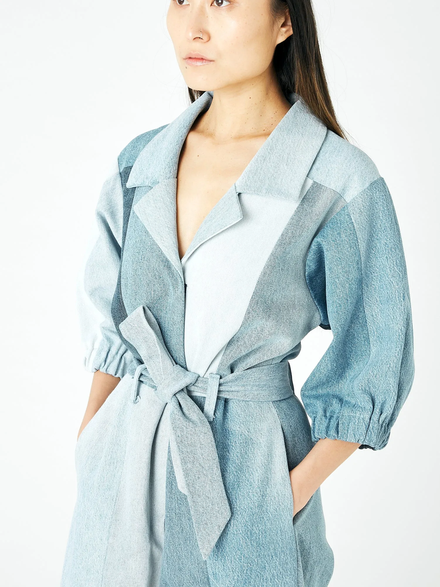 Classic Denim Jumpsuit PatchworkBlue