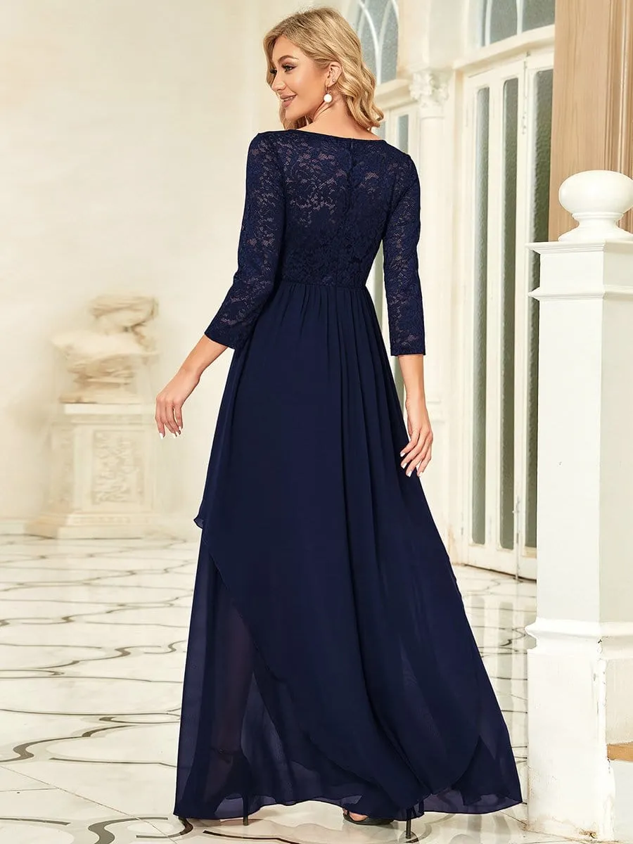 Classic Floral Lace Bridesmaid Dress with Long Sleeve