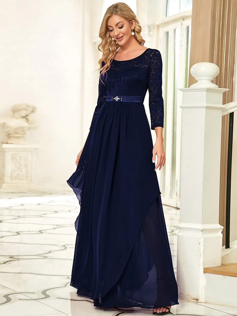 Classic Floral Lace Bridesmaid Dress with Long Sleeve