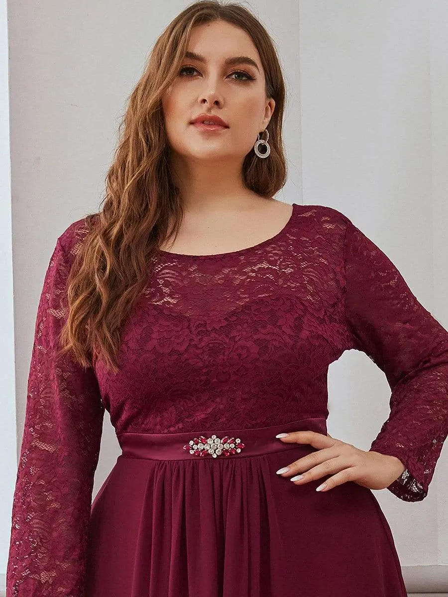 Classic Floral Lace Bridesmaid Dress with Long Sleeve