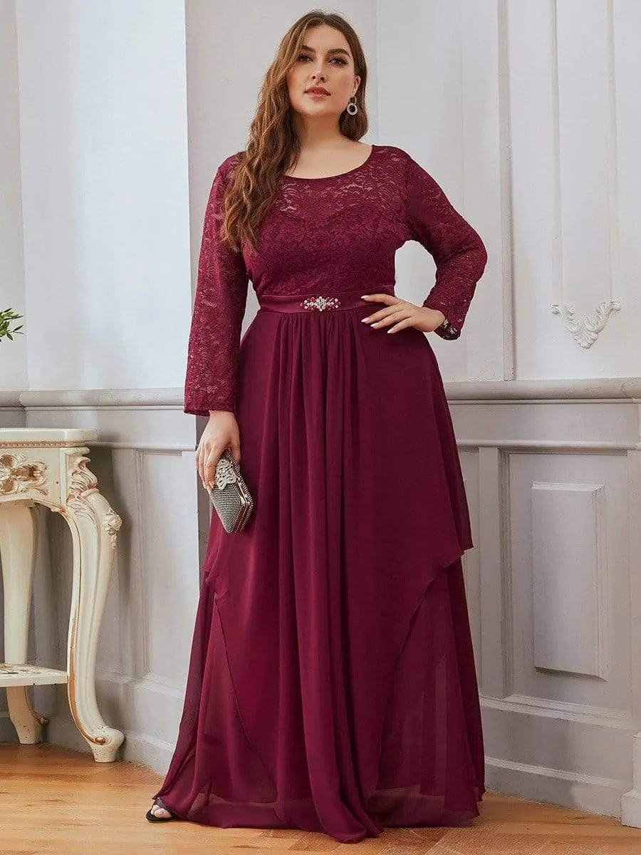 Classic Floral Lace Bridesmaid Dress with Long Sleeve