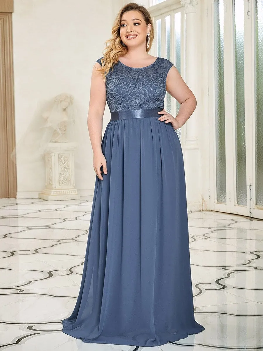 Classic Round Neck V Back Lace Bodice Bridesmaid Dress