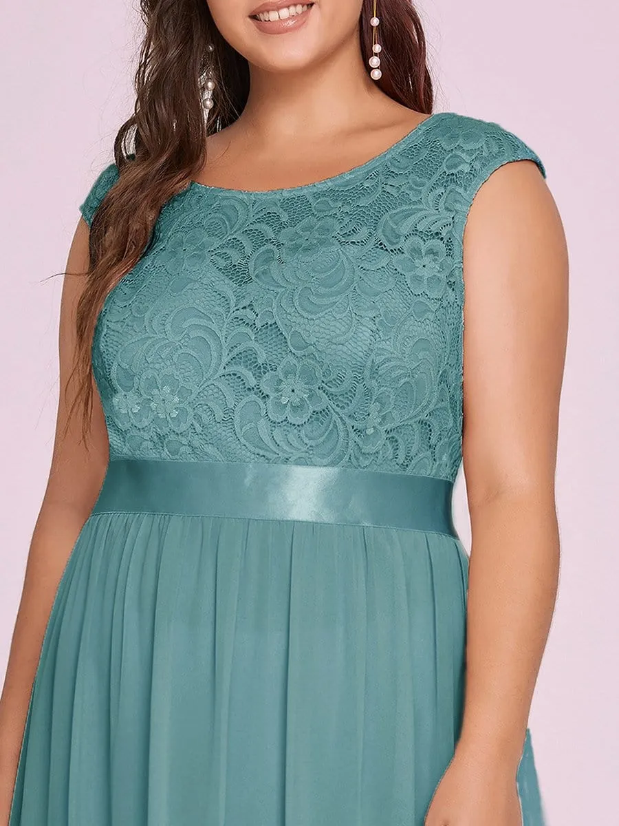 Classic Round Neck V Back Lace Bodice Bridesmaid Dress