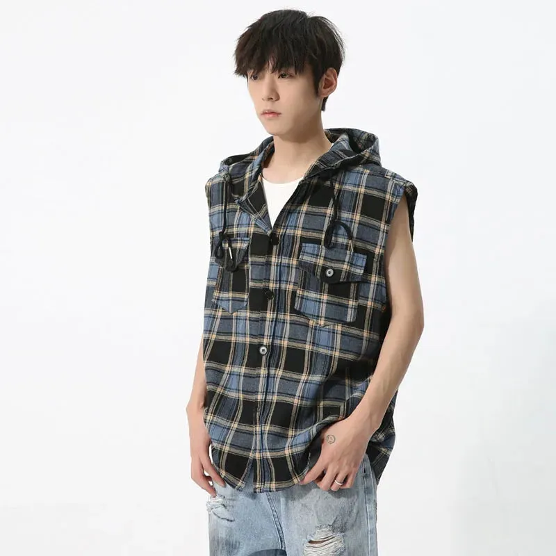 Contrast Color Plaid Hooded Vest