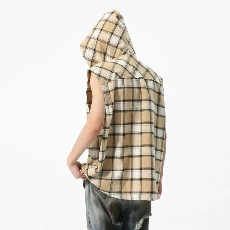 Contrast Color Plaid Hooded Vest