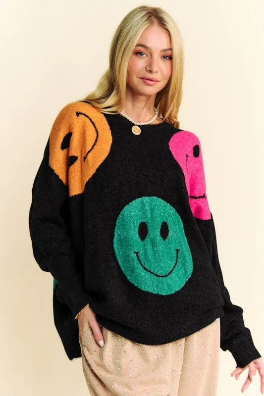 Contrast Smile Round Neck Oversize Sweater