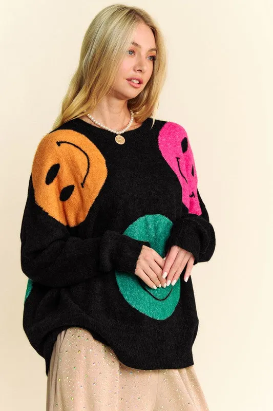 Contrast Smile Round Neck Oversize Sweater