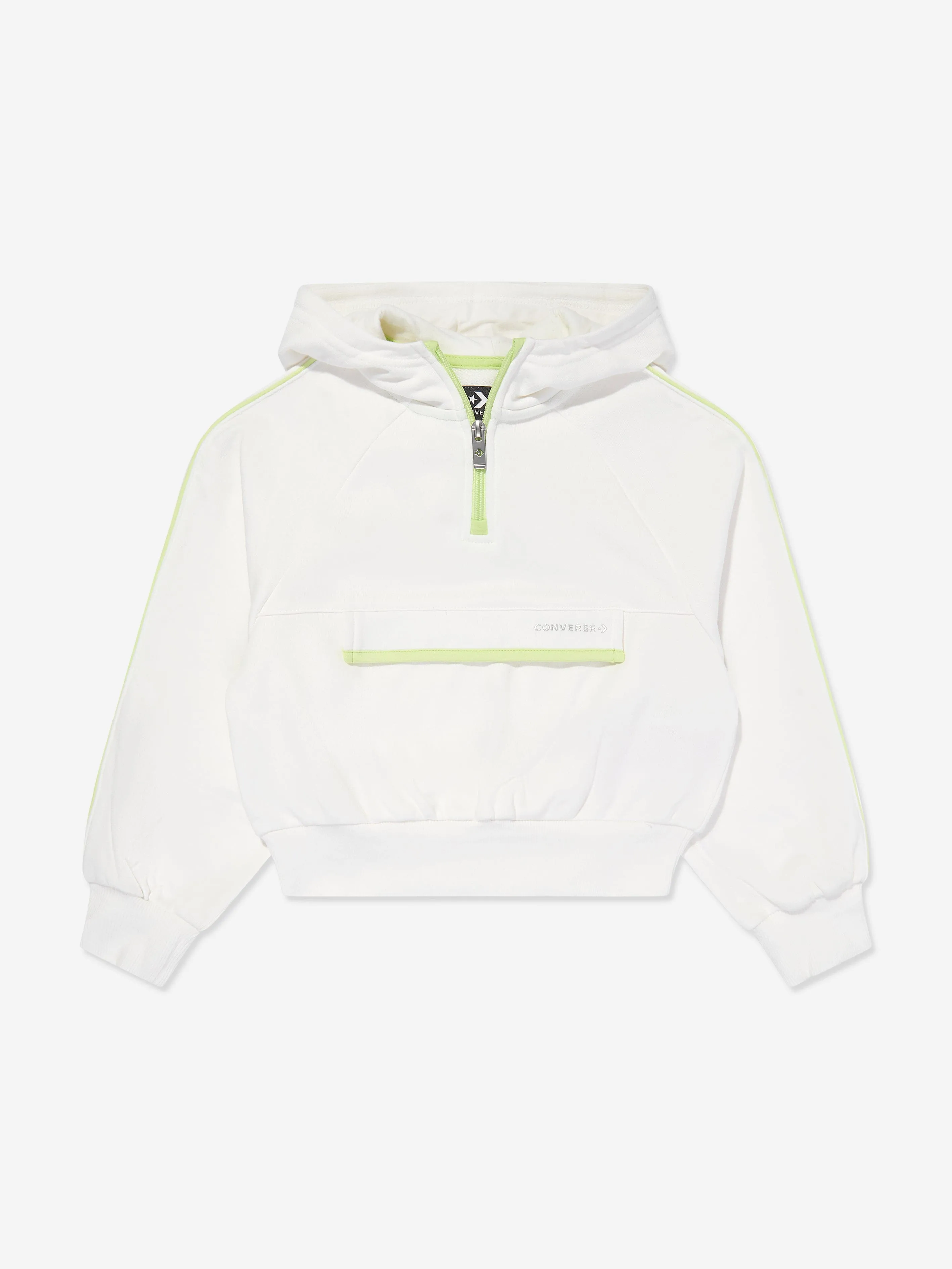 Converse Girls Half Zip Boxy Utility Hoodie in Ivory