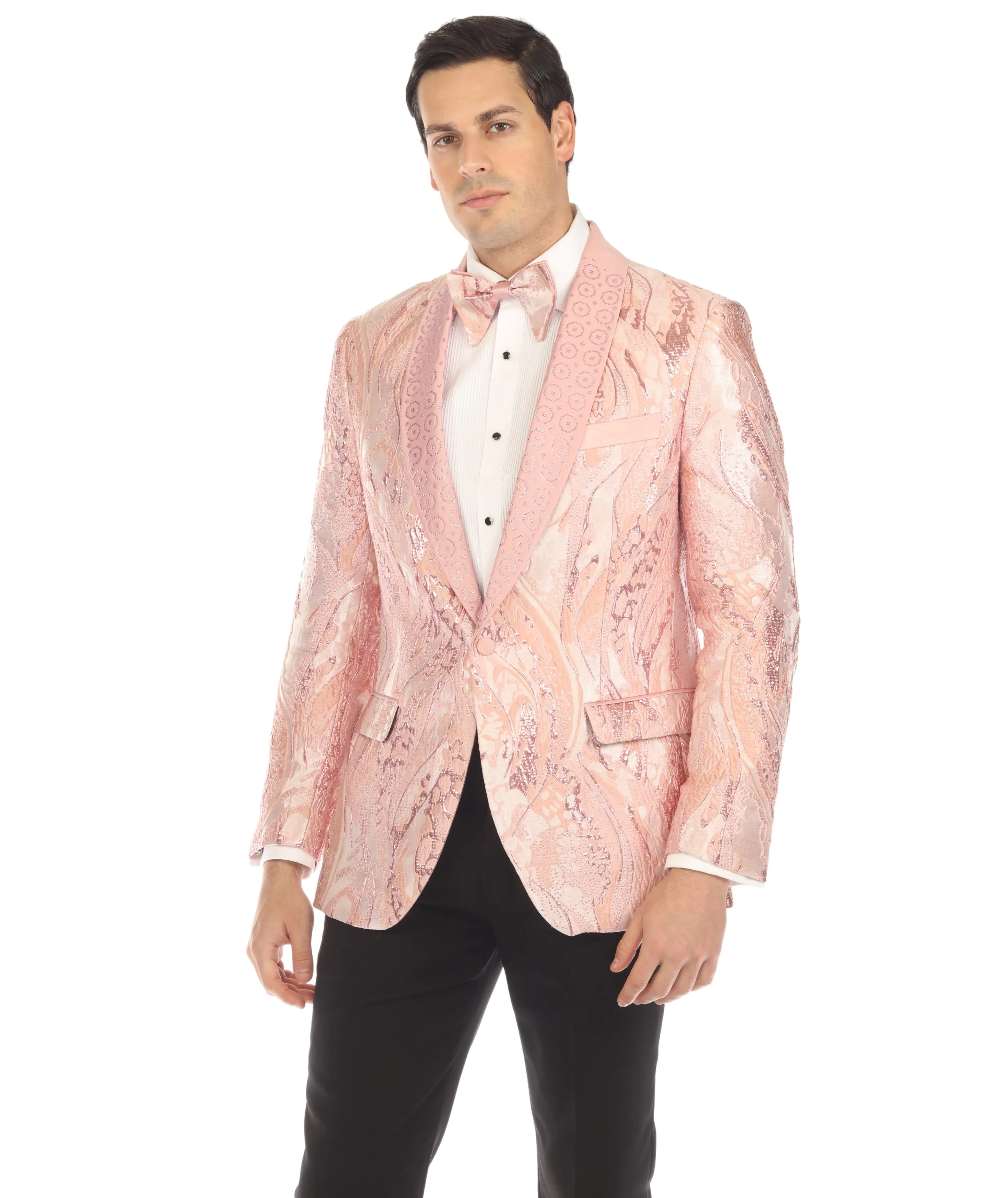 COSMOPOLITAN - PINK MENS COSMOPOLITAN PINK SHAWL COLLAR TUXEDO 1 BUTTON 2 VENT SLIM FIT BLAZER