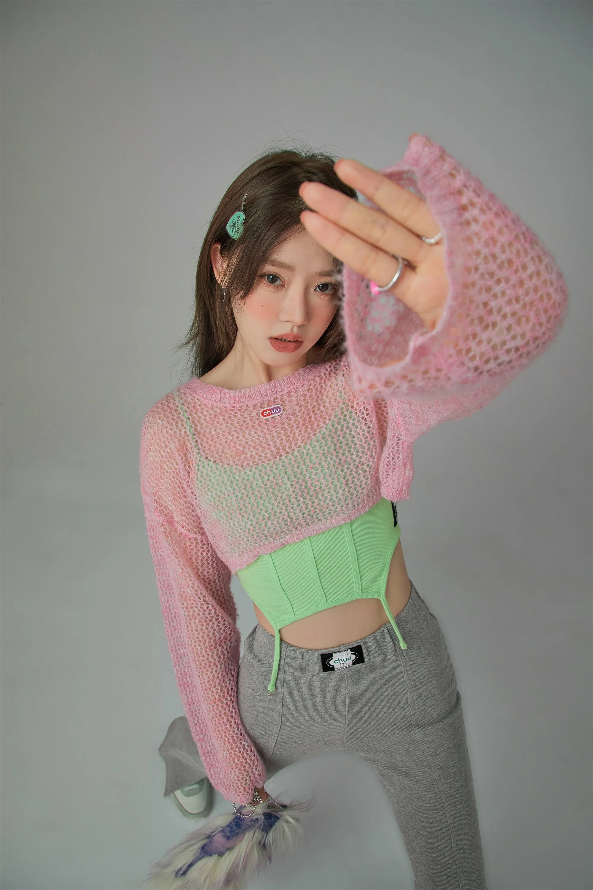 Crochet See-Through Crop Sweater