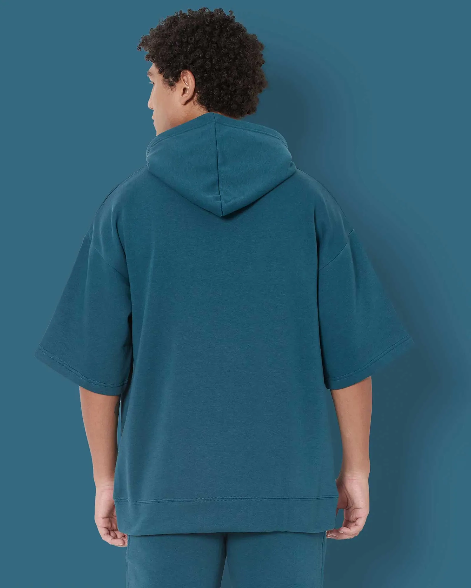 Crop Sleeves Oversized Hoodie: Deep Teal Blue