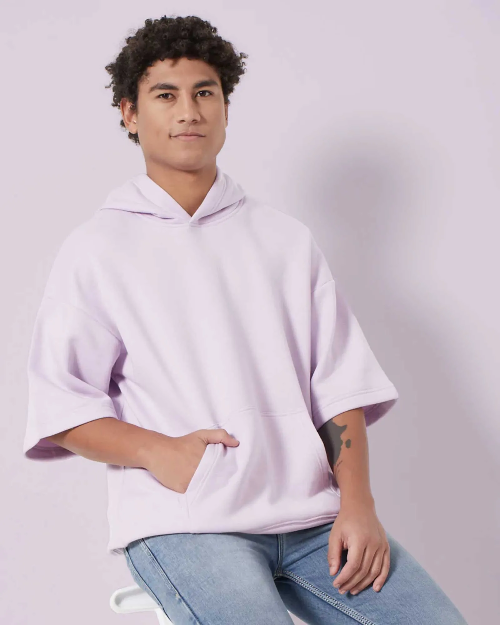 Crop Sleeves Oversized Hoodie: Lilac