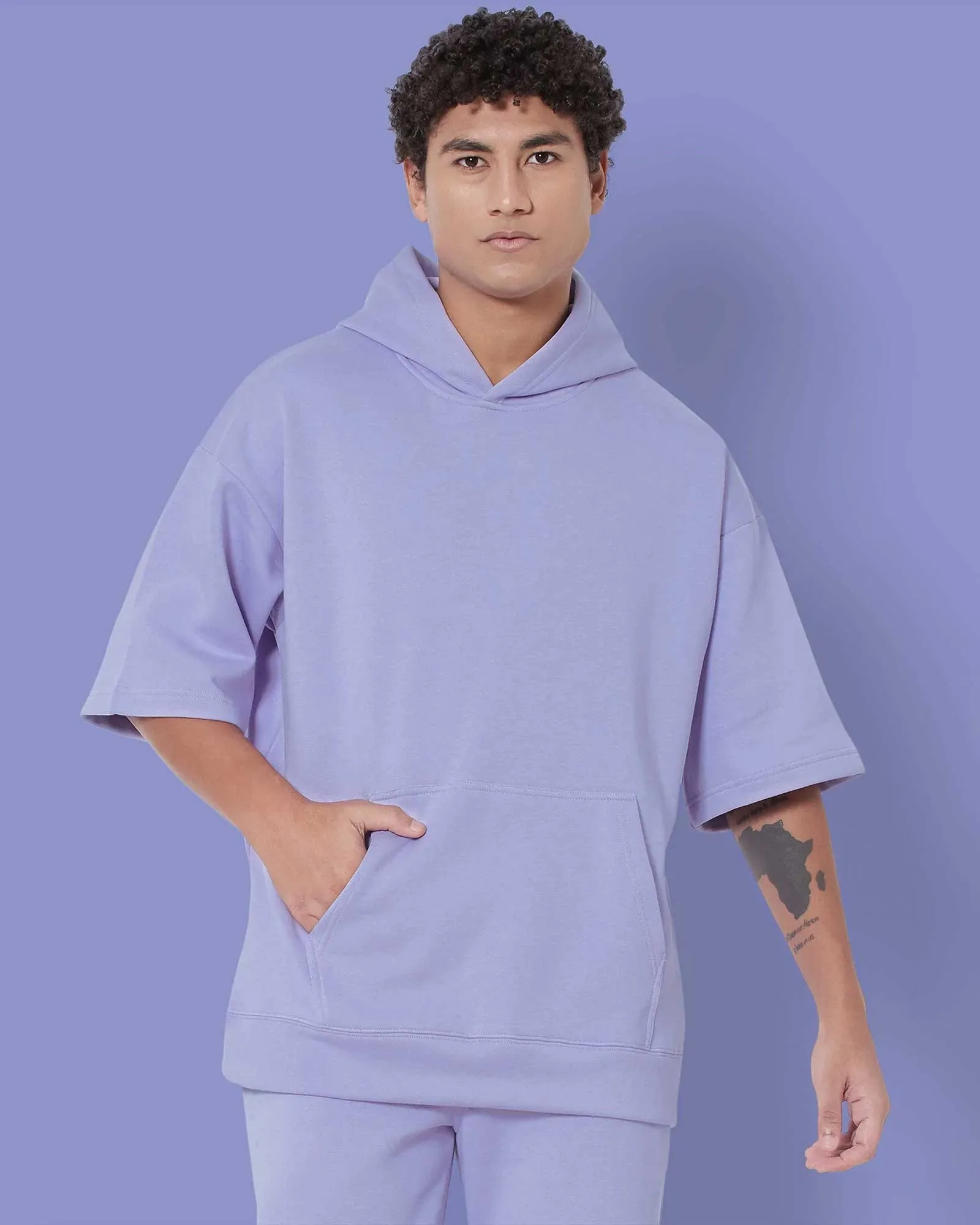 Crop Sleeves Oversized Hoodie: Periwinkle