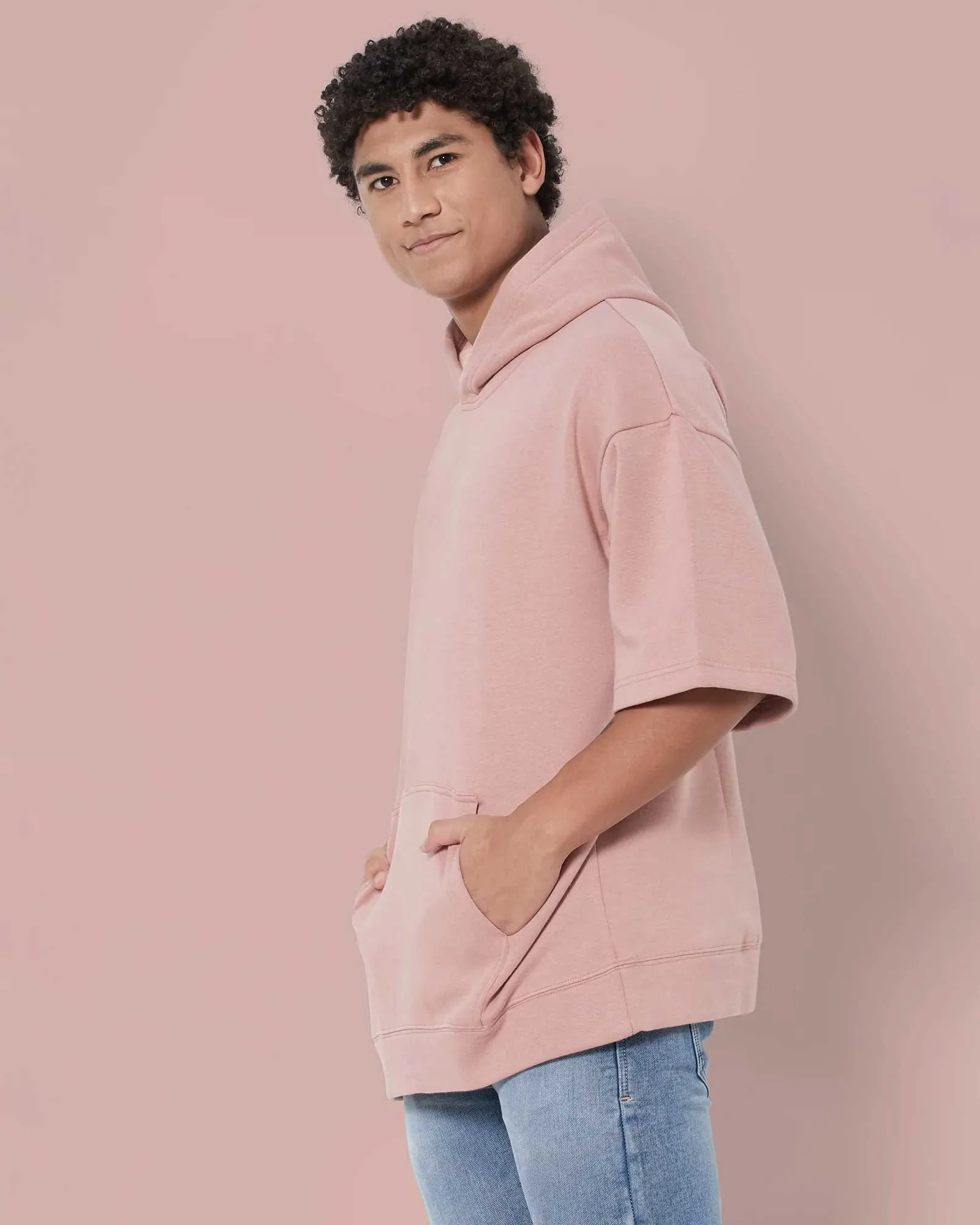 Crop Sleeves Oversized Hoodie: Salmon Peach