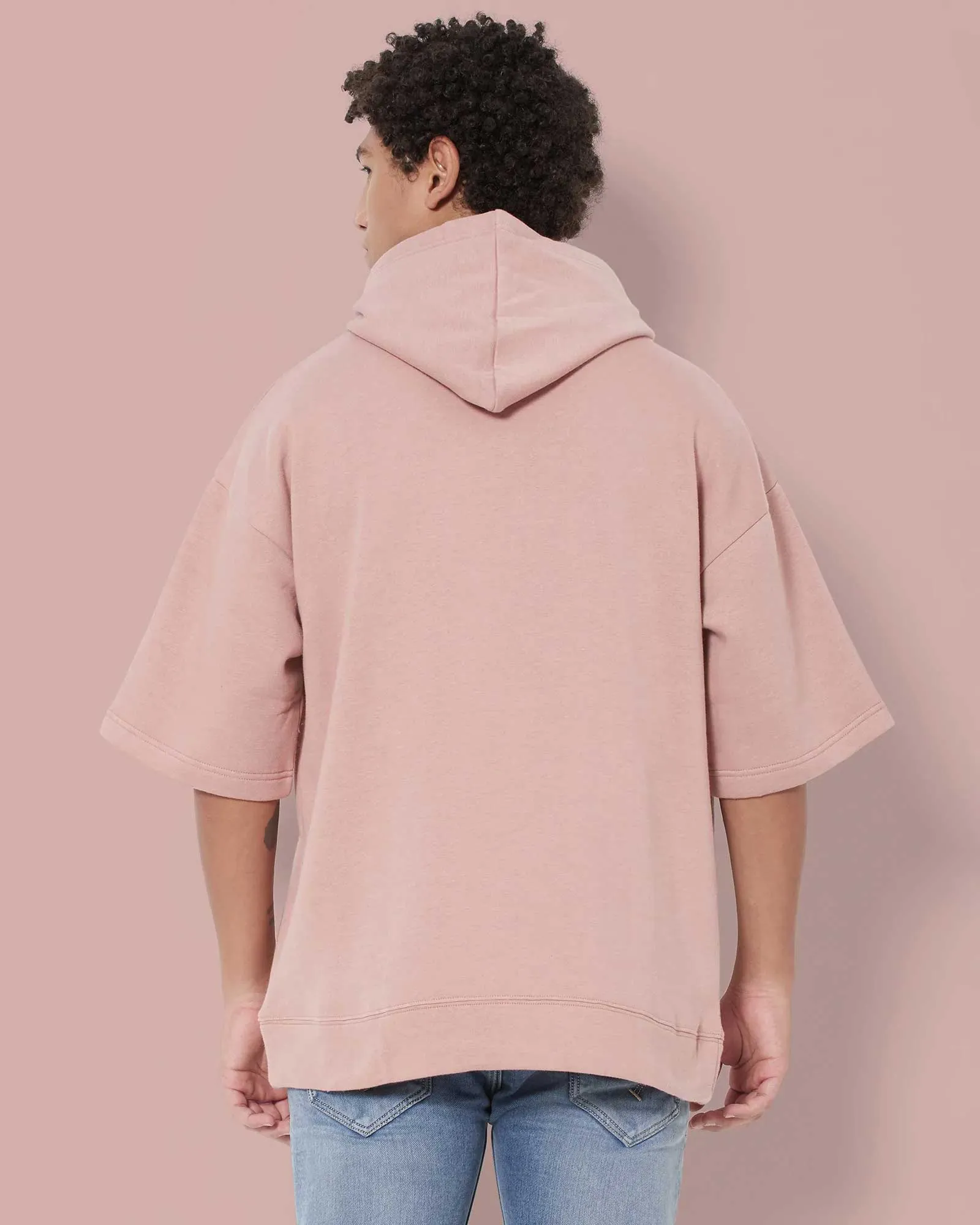 Crop Sleeves Oversized Hoodie: Salmon Peach