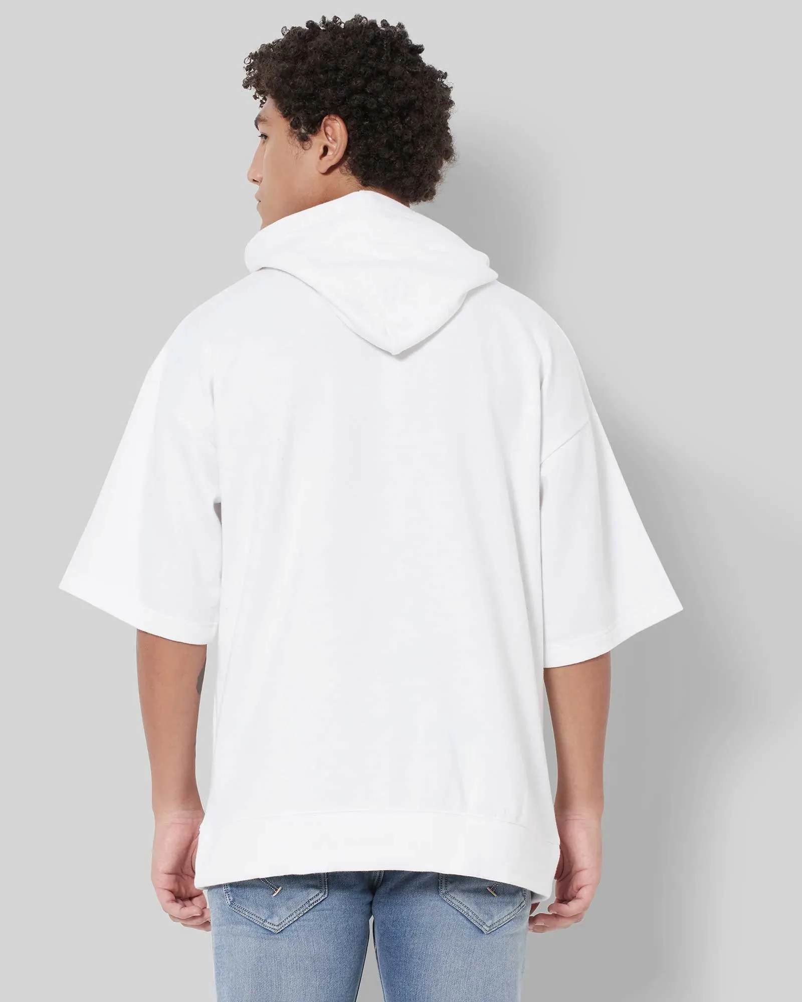 Crop Sleeves Oversized Hoodie: Solid White