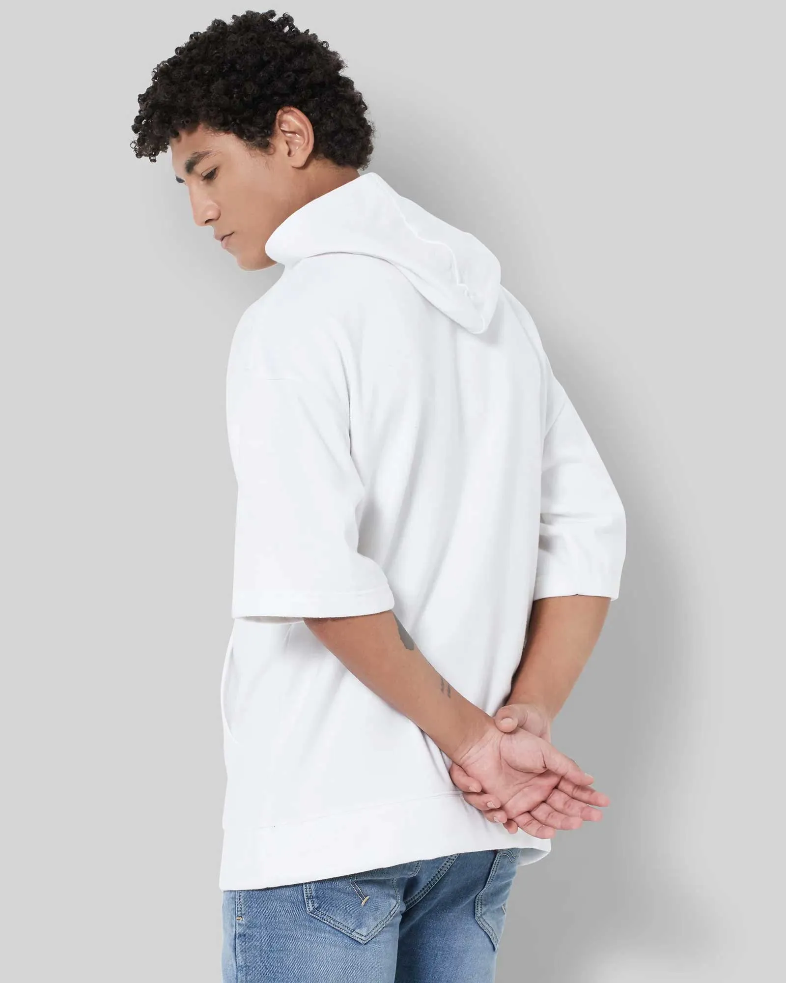 Crop Sleeves Oversized Hoodie: Solid White