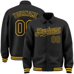 Custom Black Gold Bomber Full-Snap Varsity Letterman Lapel Collar Byron Jacket