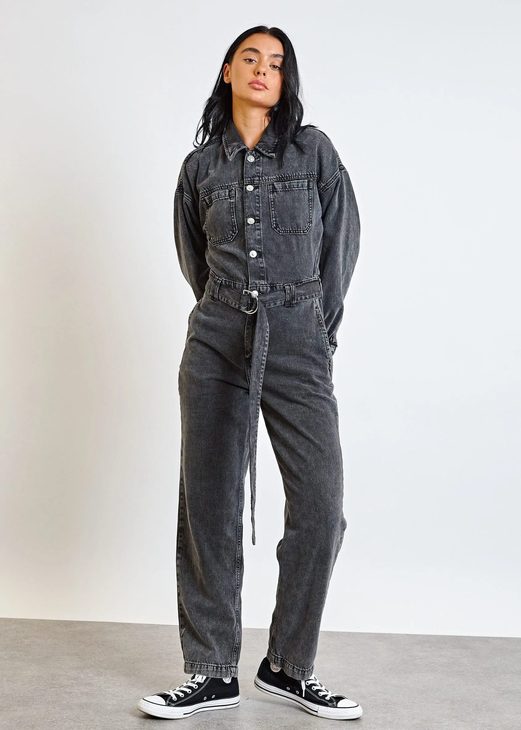 Daisy Street - Black Washed Denim Jumpsuit