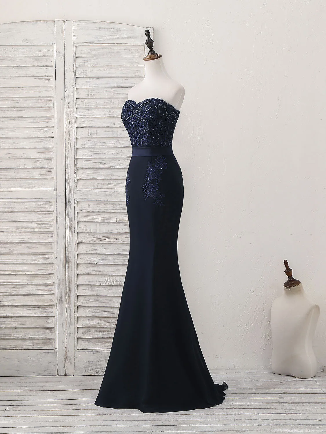 Dark Blue Sweetheart Mermaid Long Prom Dress Dark Blue Evening Dress