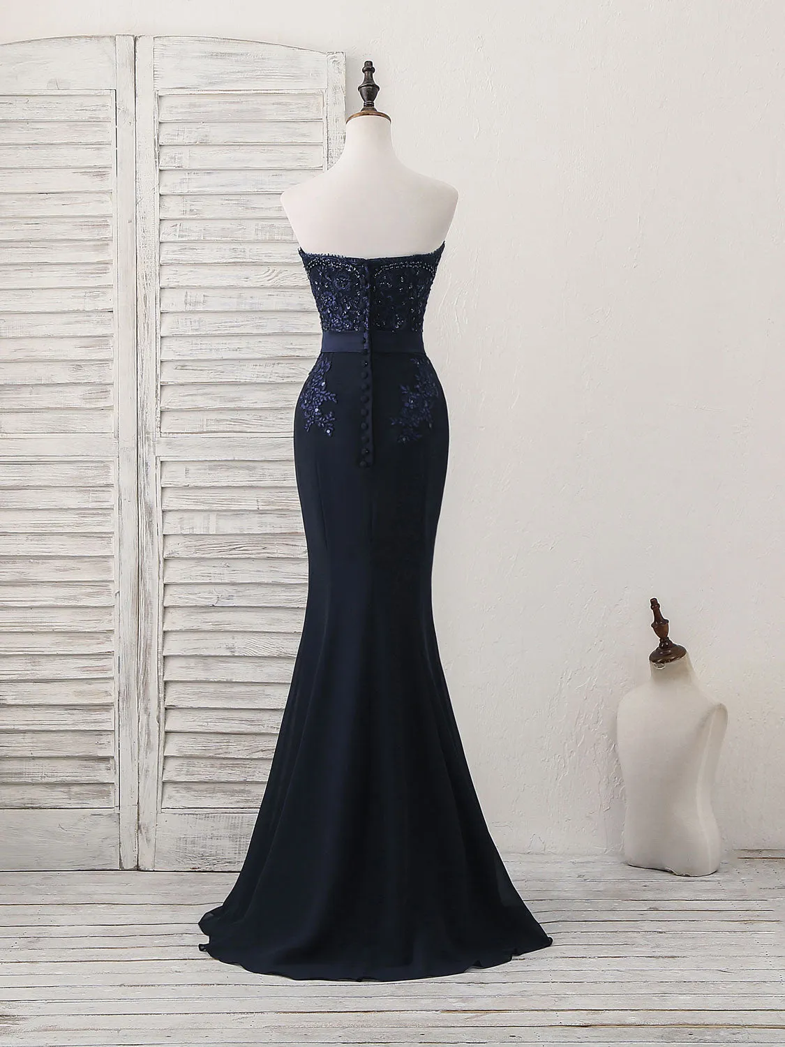 Dark Blue Sweetheart Mermaid Long Prom Dress Dark Blue Evening Dress