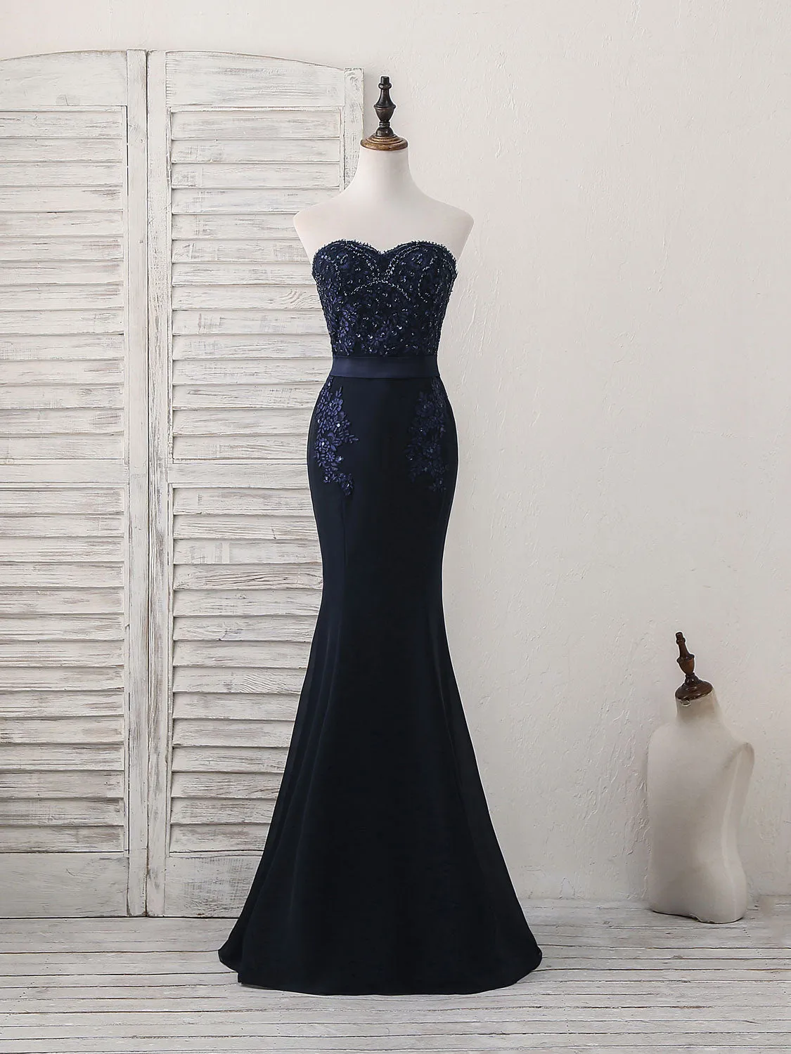 Dark Blue Sweetheart Mermaid Long Prom Dress Dark Blue Evening Dress