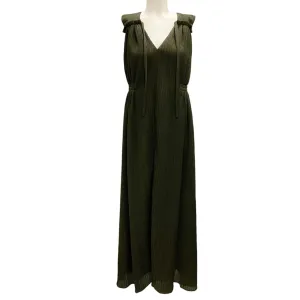 Deveaux Olive Green Sleeveless Plisse Maxi Dress