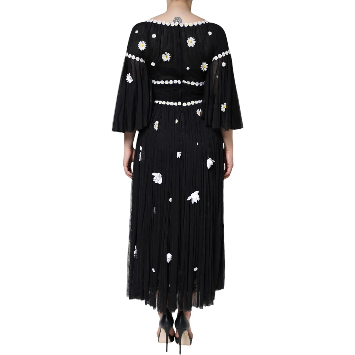 Dolce & Gabbana Black Silk Daisy A-line Long Maxi Dress