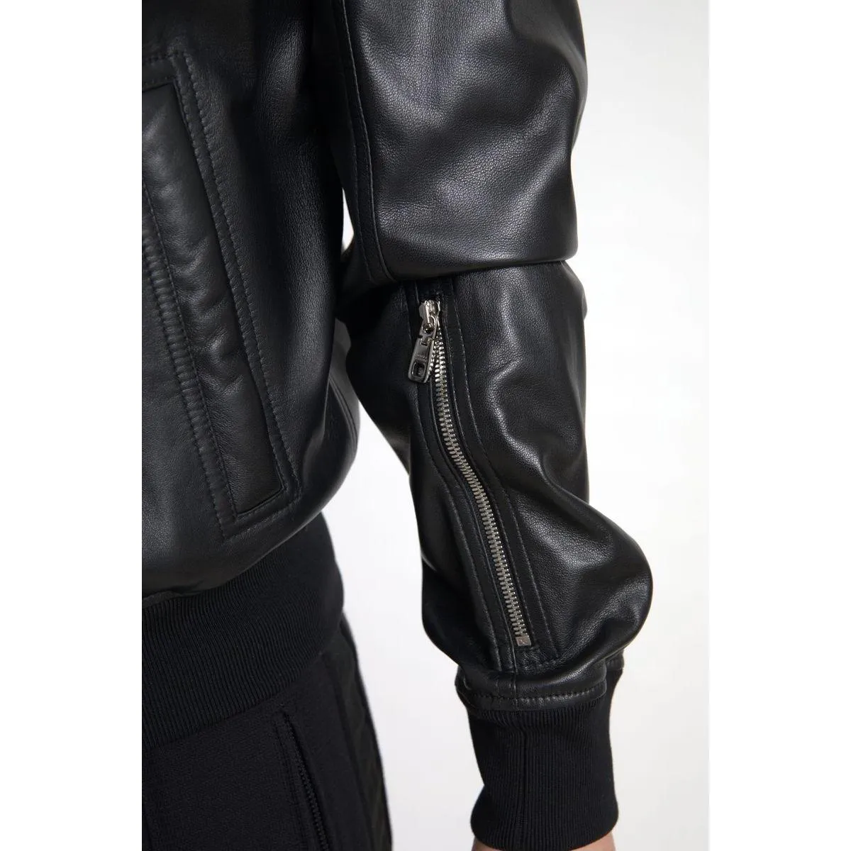 Dolce & Gabbana Elegant Black Leather Bomber Jacket