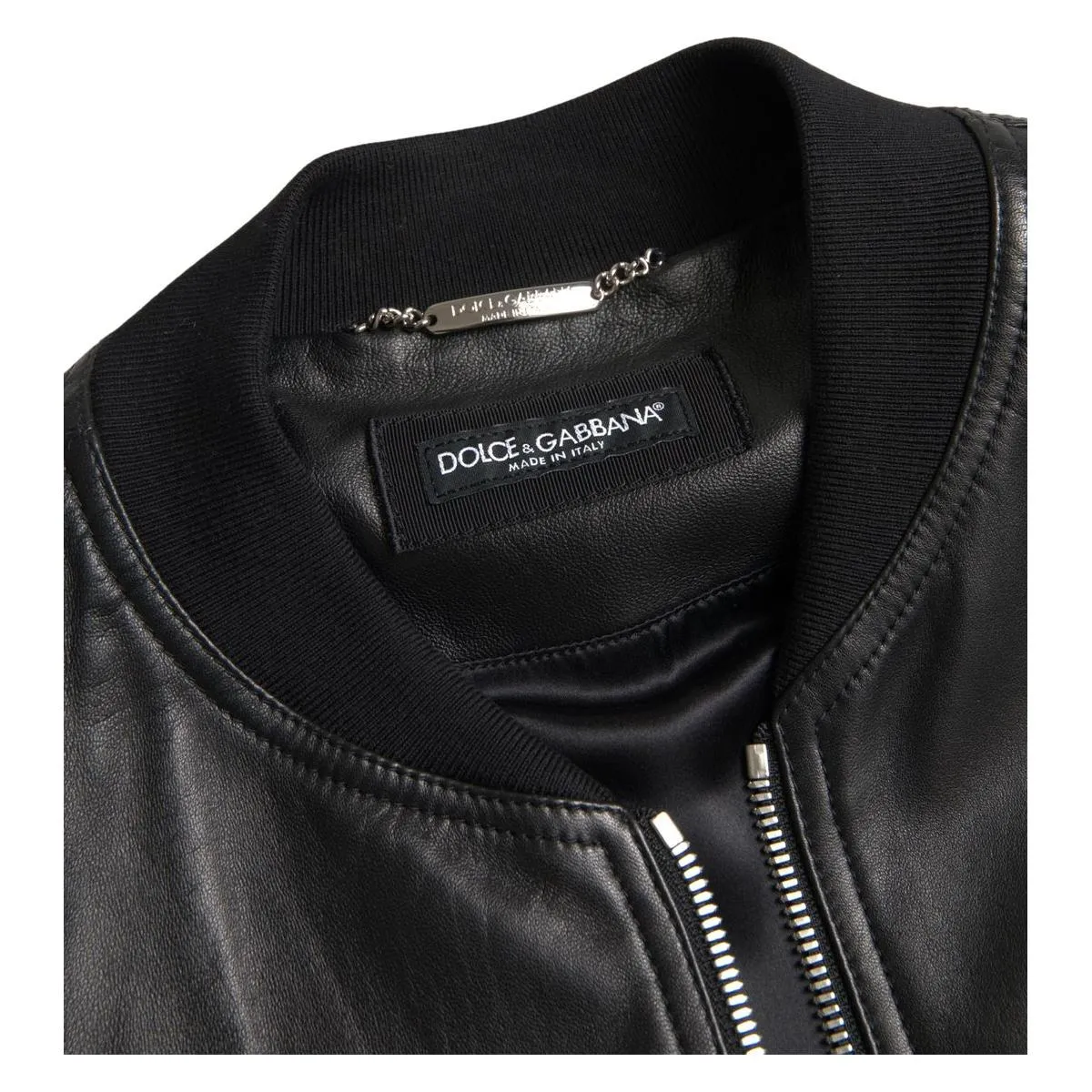 Dolce & Gabbana Elegant Black Leather Bomber Jacket