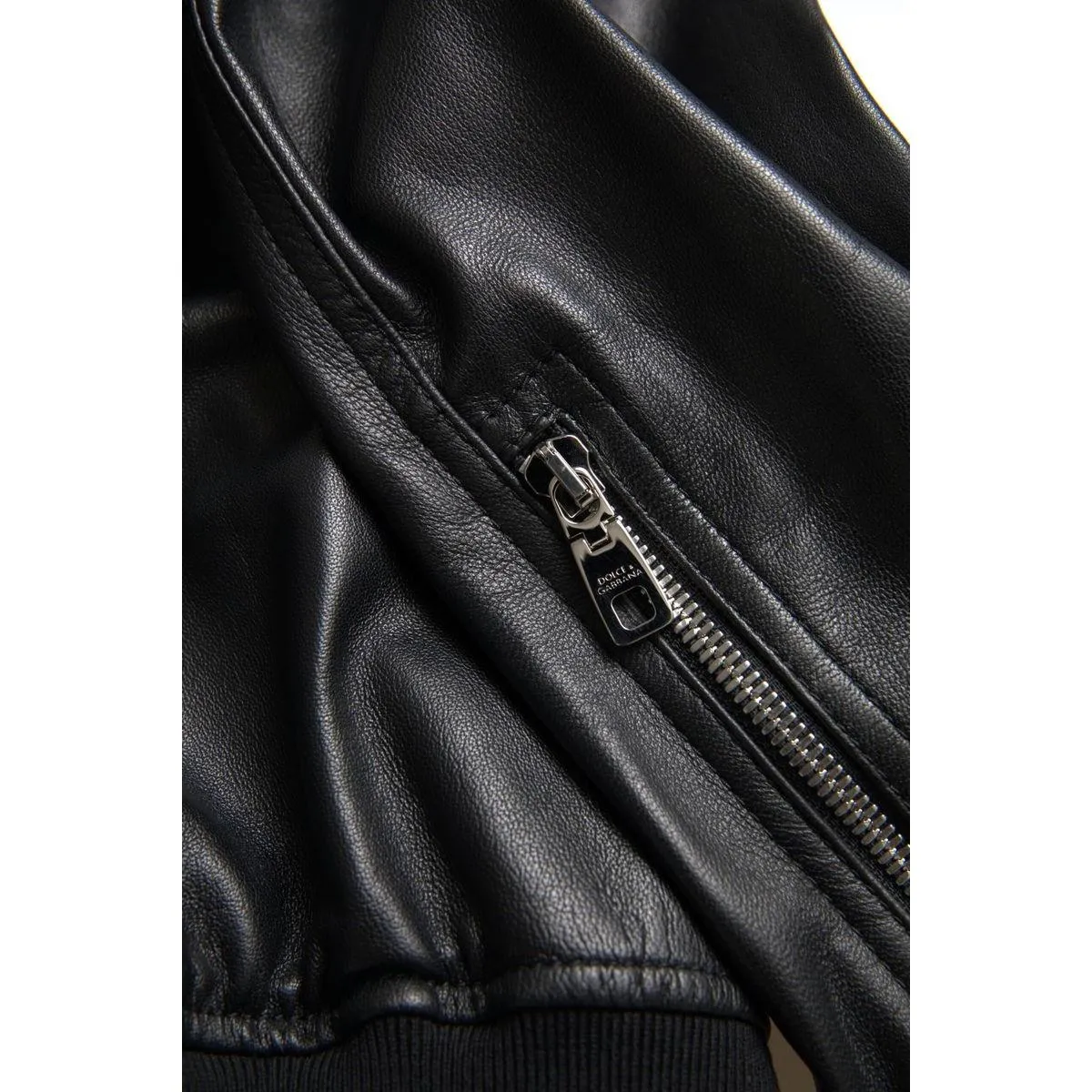 Dolce & Gabbana Elegant Black Leather Bomber Jacket