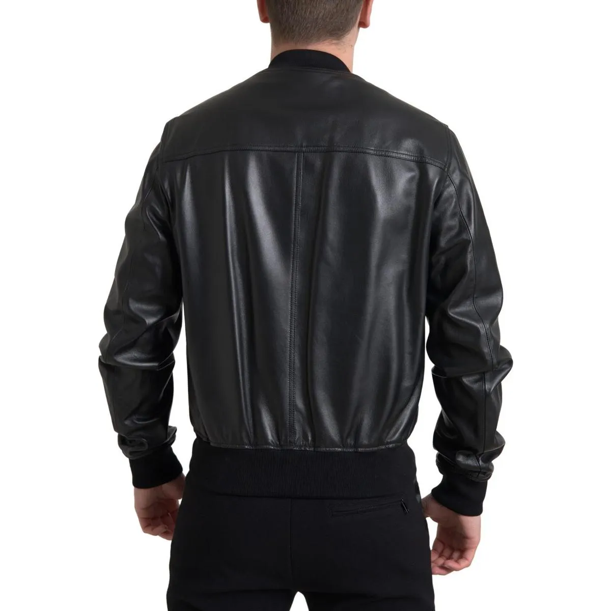 Dolce & Gabbana Elegant Black Leather Bomber Jacket