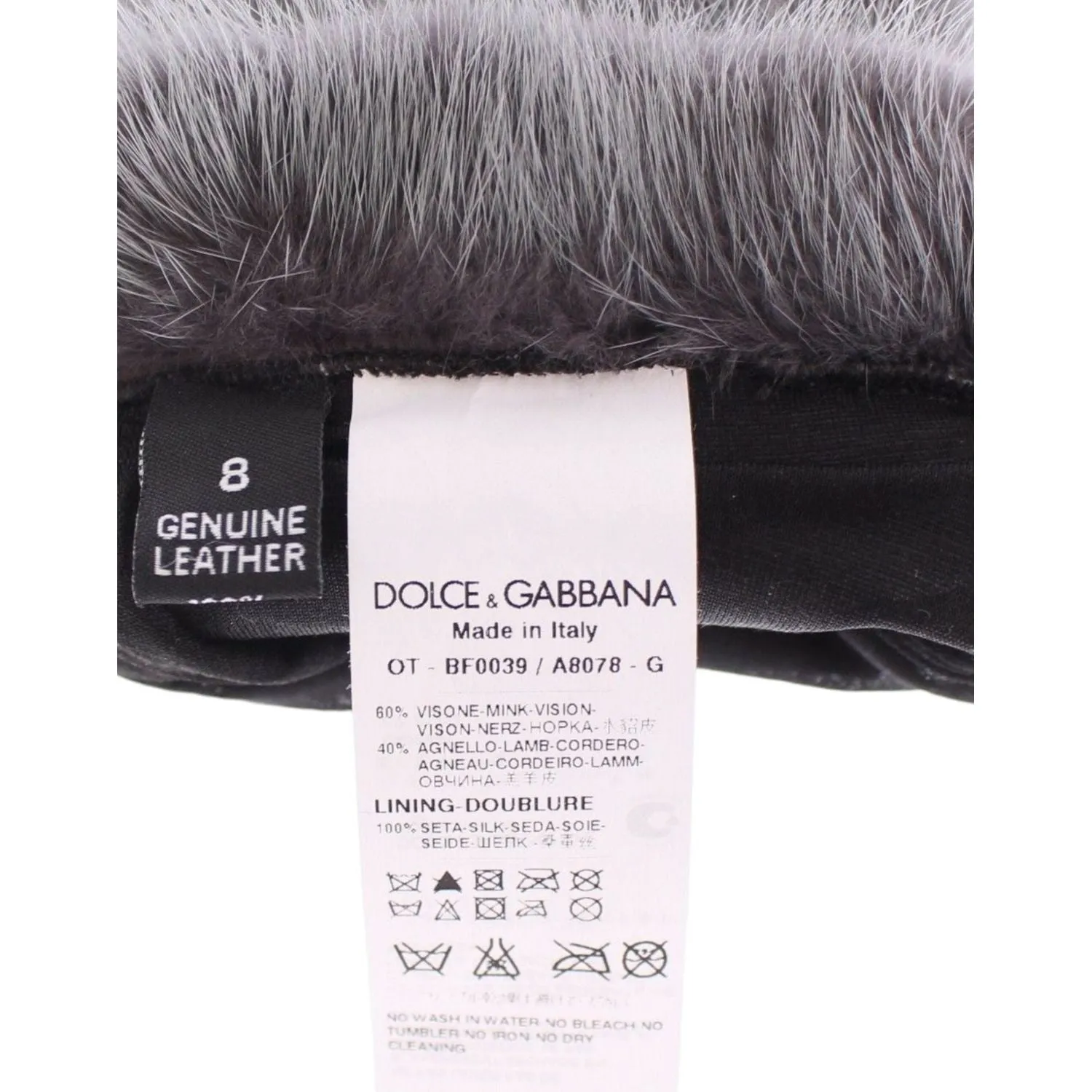 Dolce & Gabbana Elegant Gray Mink Fur Leather Elbow Gloves