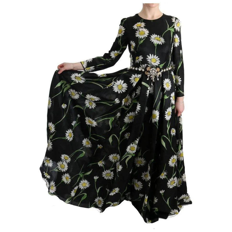 Dolce & Gabbana Elegant Sunflower Maxi Gown with Crystals