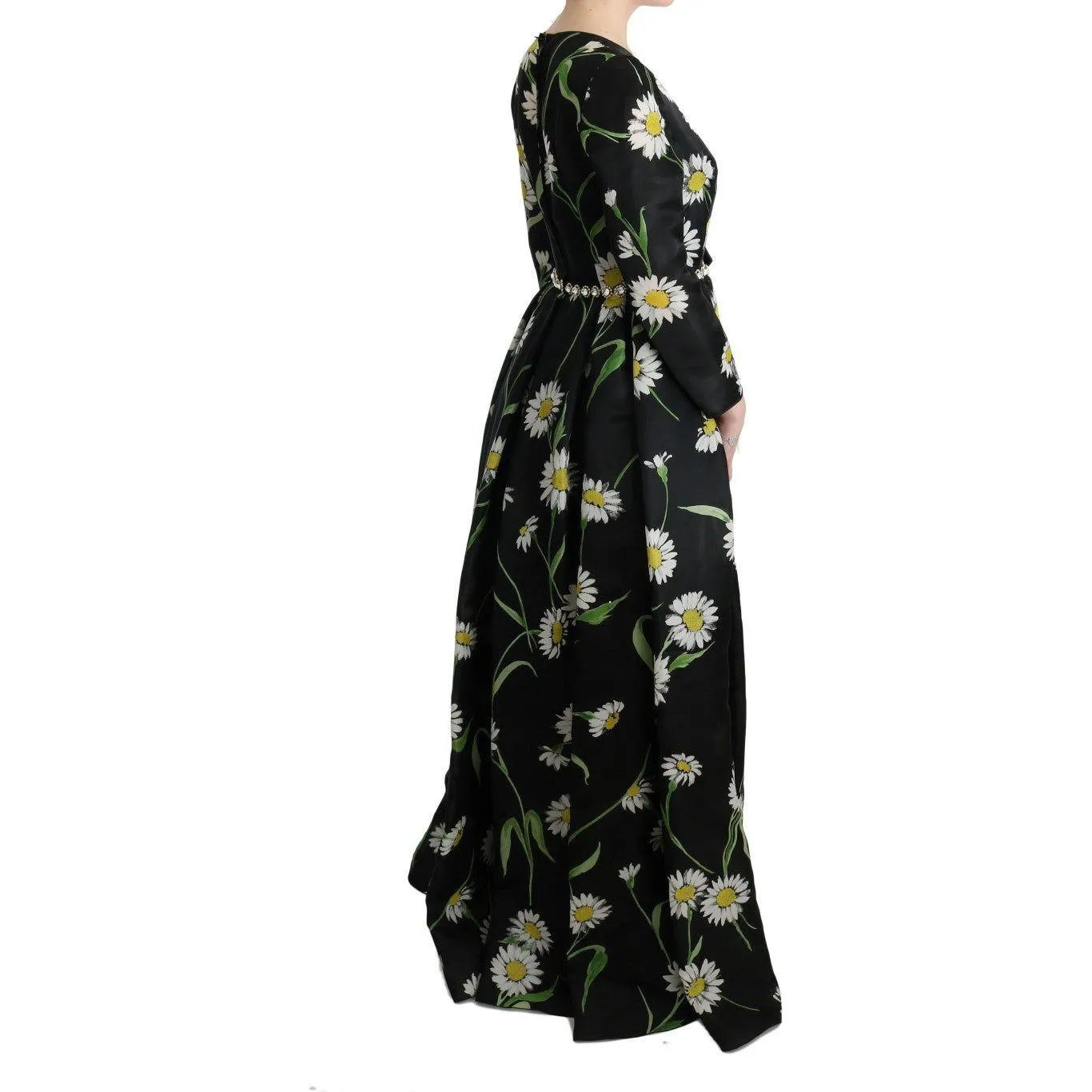 Dolce & Gabbana Elegant Sunflower Maxi Gown with Crystals