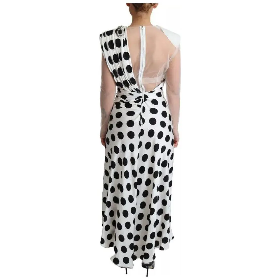 Dolce & Gabbana White Polka Dots Crystal One Shoulder Dress