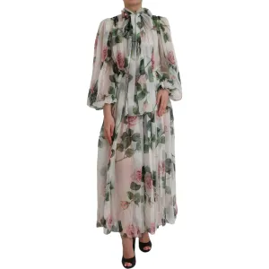 Dolce & Gabbana White Silk Floral Print Long Maxi Dress