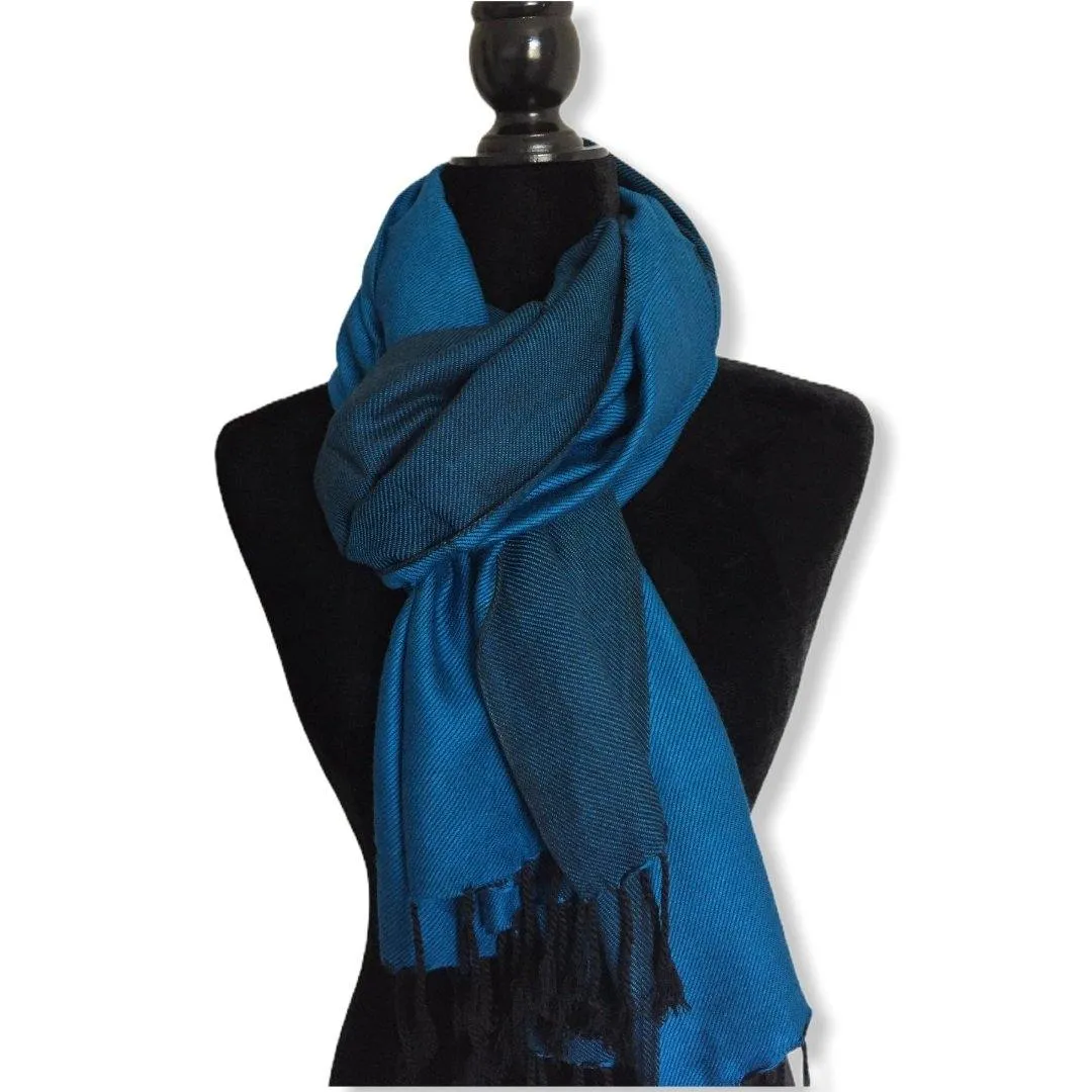 Double-faced Diagonal Shawl - Blue & Black