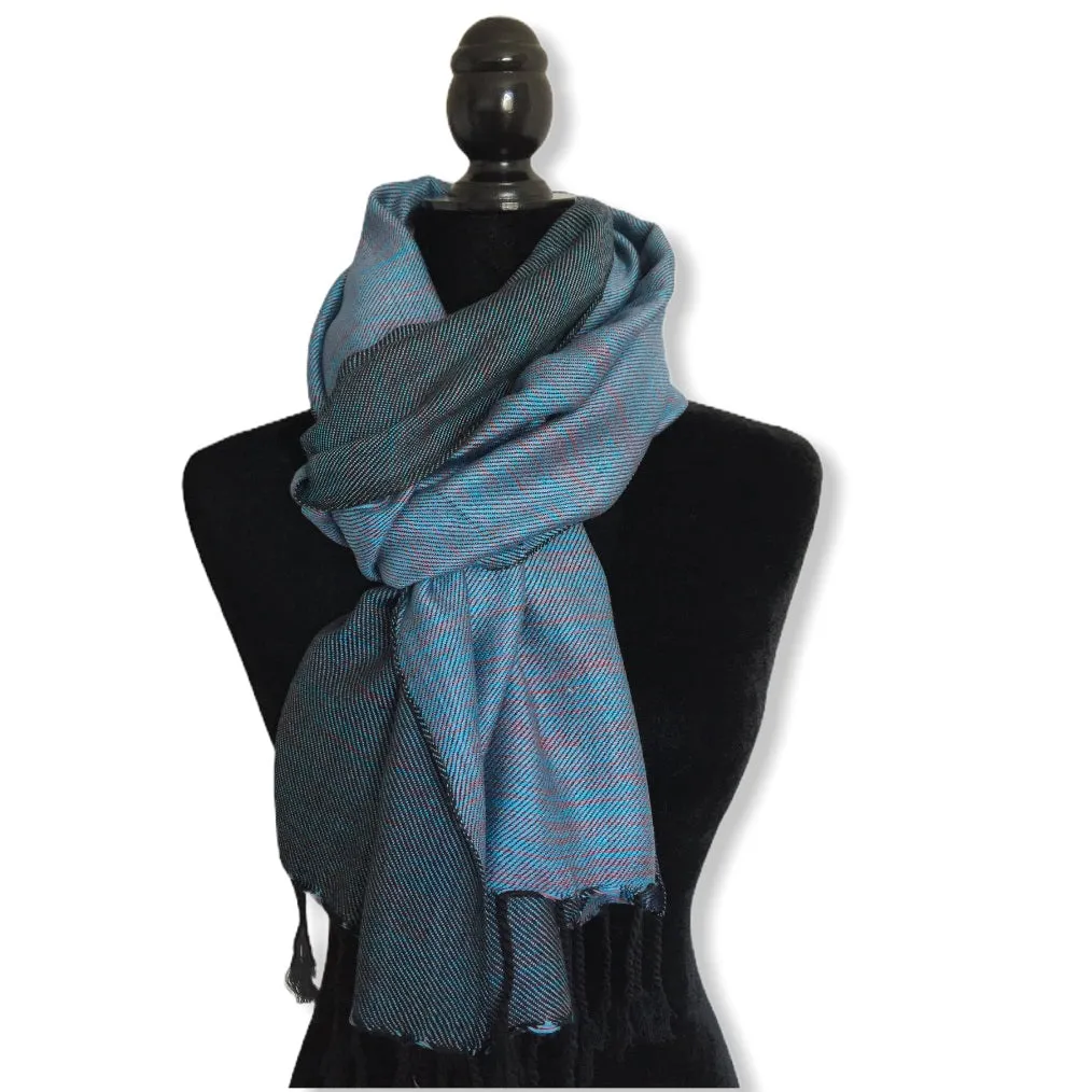 Double-faced Diagonal Shawl - Turquoise & Fuchsia