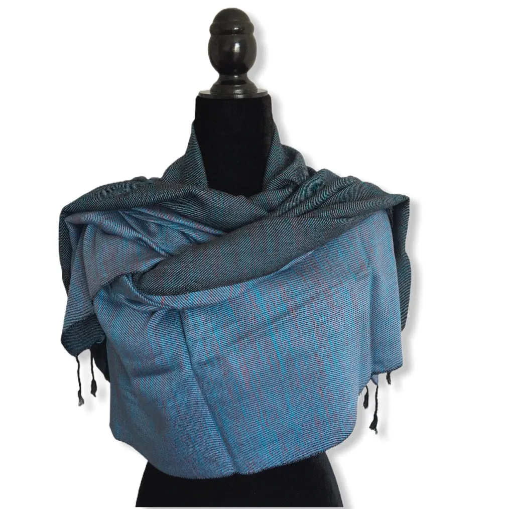 Double-faced Diagonal Shawl - Turquoise & Fuchsia