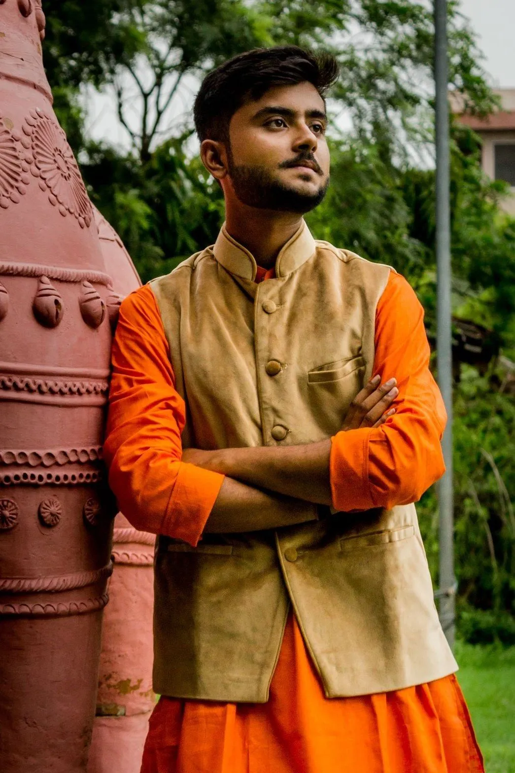 Dust Free Cotton Velvet Gold Modi Nehru Jacket