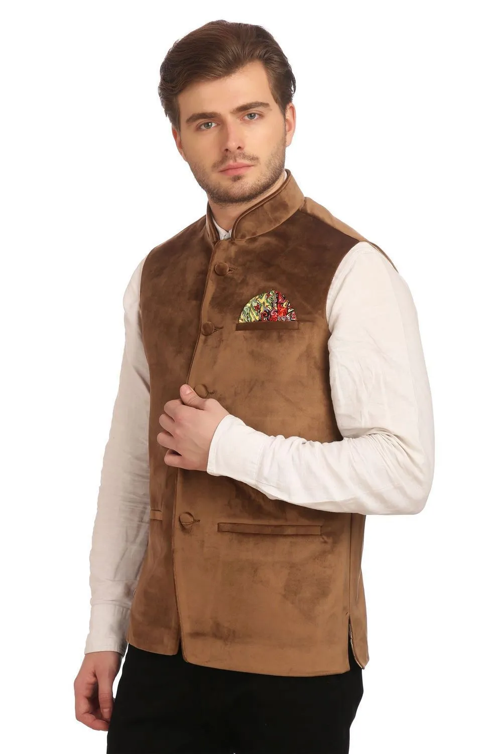 Dust Free Cotton Velvet Gold Modi Nehru Jacket