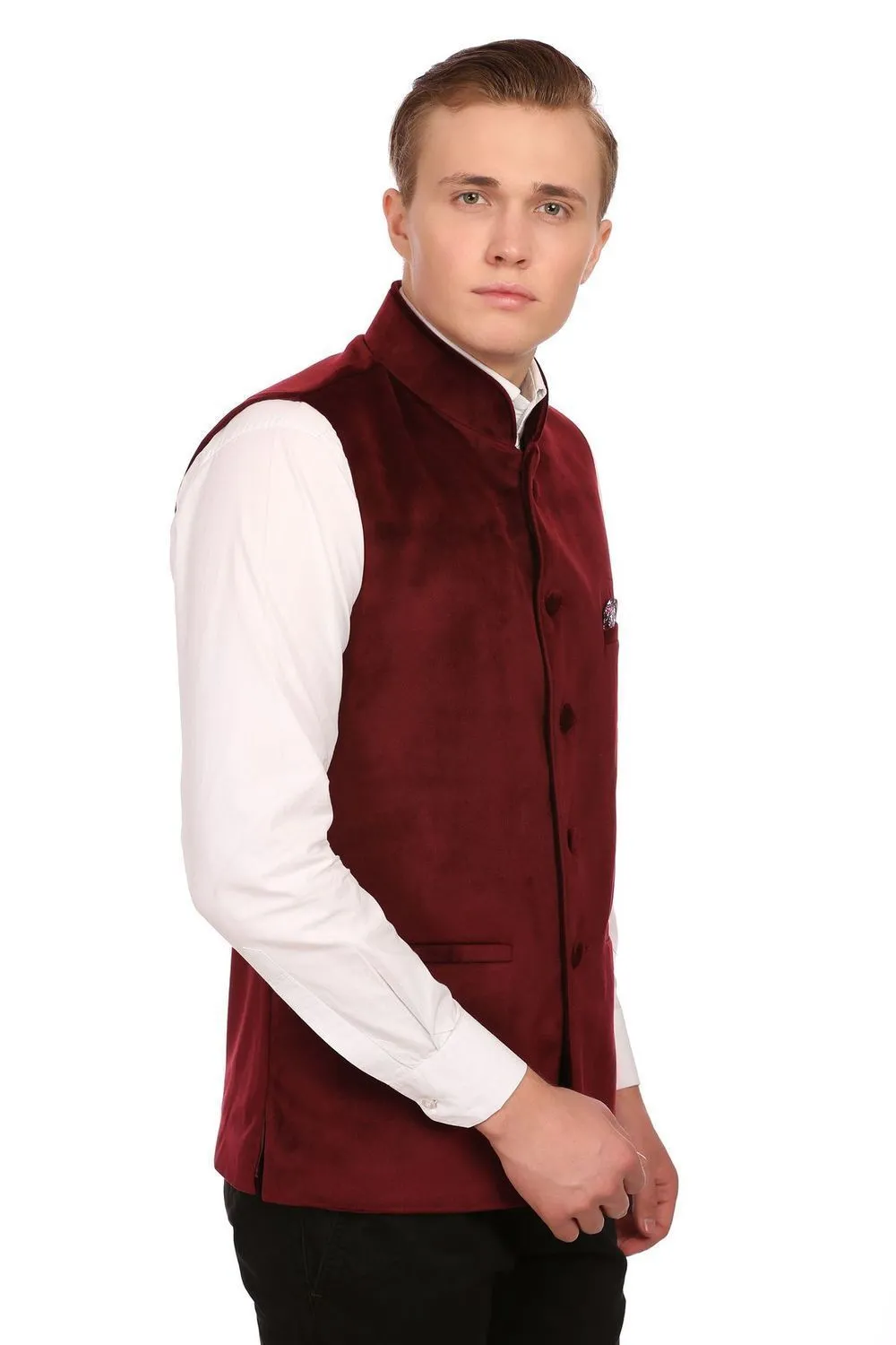 Dust Free Cotton Velvet Red Modi Nehru Jacket